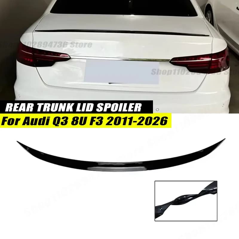 120CM Gloss Black Soft Rubber Rear Trunk Spoiler Lip Wing Splitter 5D Carbon Look Car Accessories For Audi Q3 8U F3 2011-2026
