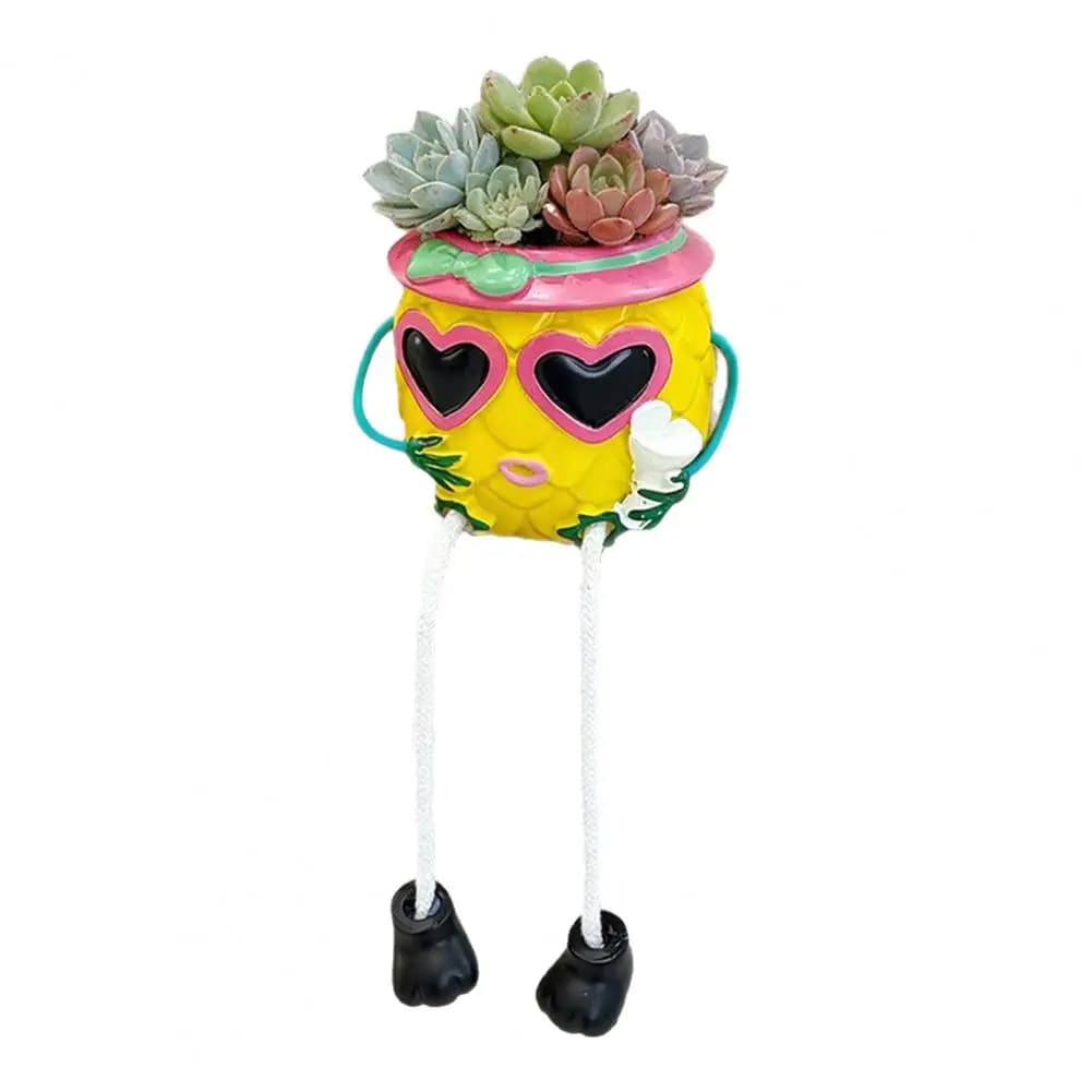 Small Decorative Vessel for Plants Resin Pineapple Tabletop Planter with Hanging Legs Pot Desktop Organizer Tropical Fruit