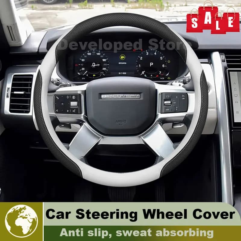 Leather Car Steering Wheel Cover For Land Rover Discovery Sport L550 Facelift 2020-2025 39CM Auto Steering Wheel Accessories