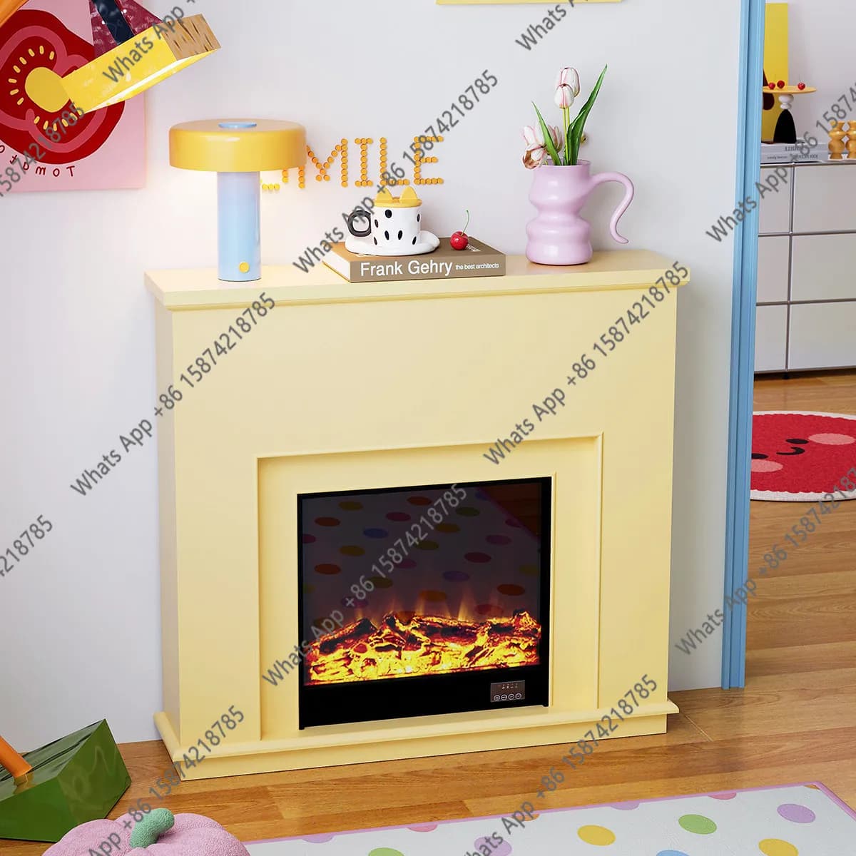 Fireplace decoration living room sofa narrow side cabinet with light electric fireplace simulation atmosphere porch rack