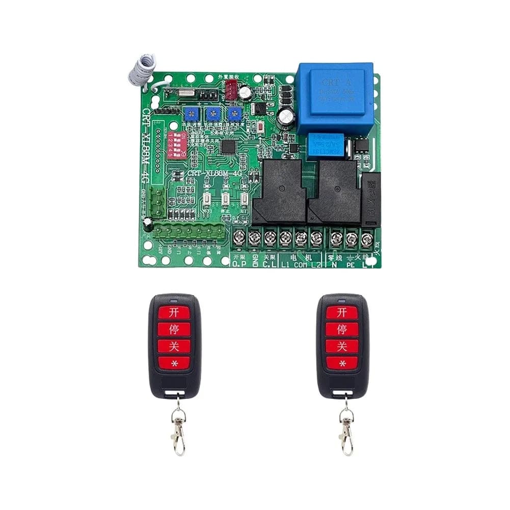 220V Sliding Gate Motor Controller with LED Indicator Lights Limit Switch Safety Logic and Two Remote Control Devices