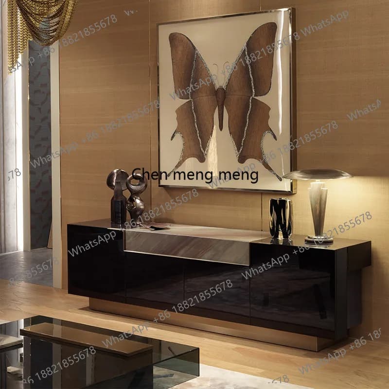 Italian style, TV cabinet coffee table combination living room, post-modern simple marble pattern solid wood floor cabinet