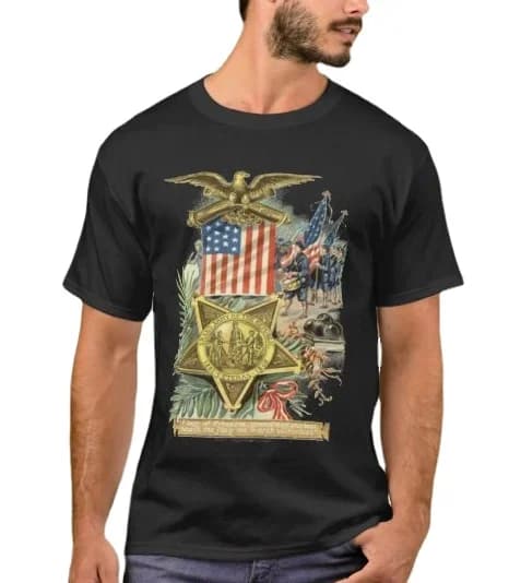 US Flag Medal Army March Eagle Cannon Vintage Memorial Day T-Shirt. Summer Cotton O-Neck Short Sleeve Mens T Shirt New S-3XL