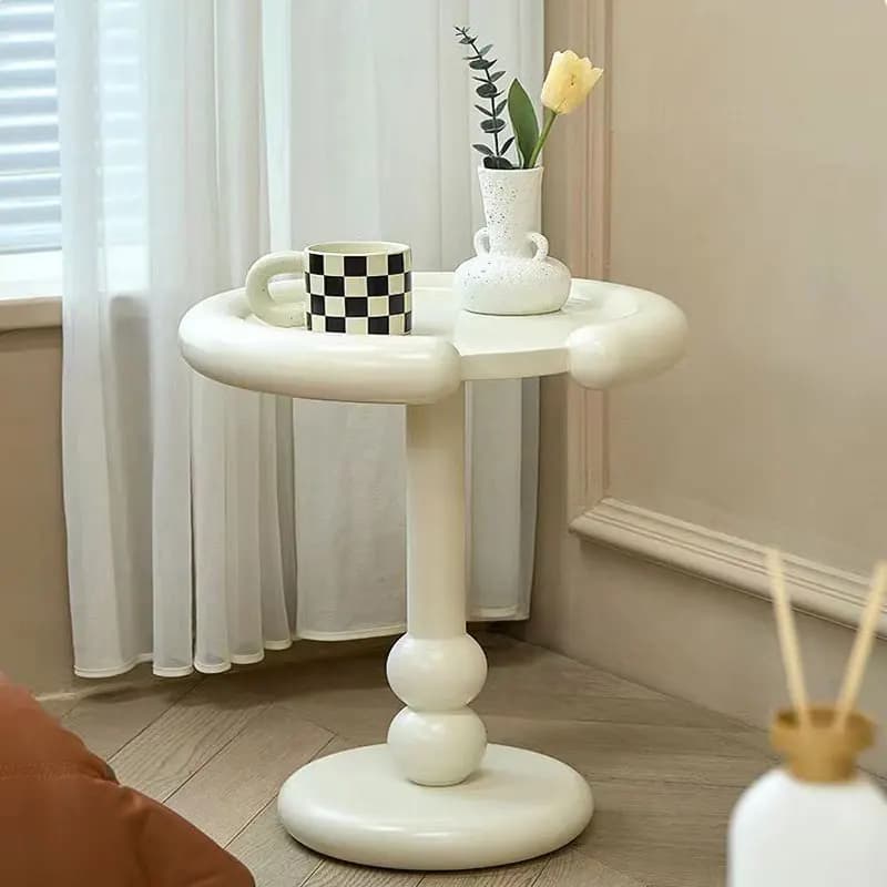 Nordic Simple Cream-Colored round Tea Table Mini Bedside Sofa Corner Table for Living Room Balcony Bedroom Furniture