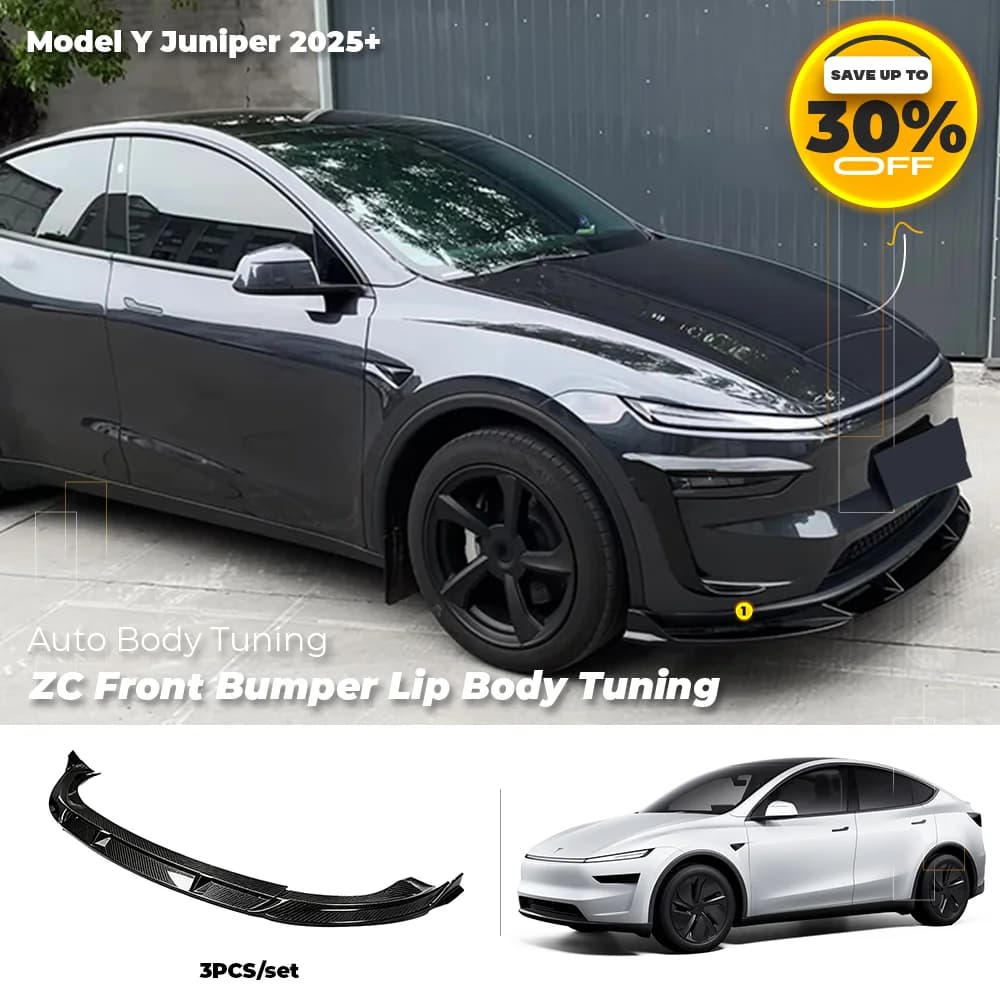 ZC Front Lip Spoiler & Front Bumper Lip Kit for Tesla Model Y Juniper 2025+ - Side Skirt Sport Body Kits Accessories
