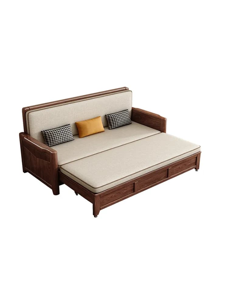 YJQ black walnut folding solid wood sofa bed dual-purpose small apartment living room multi-functional pull-out retractable bed
