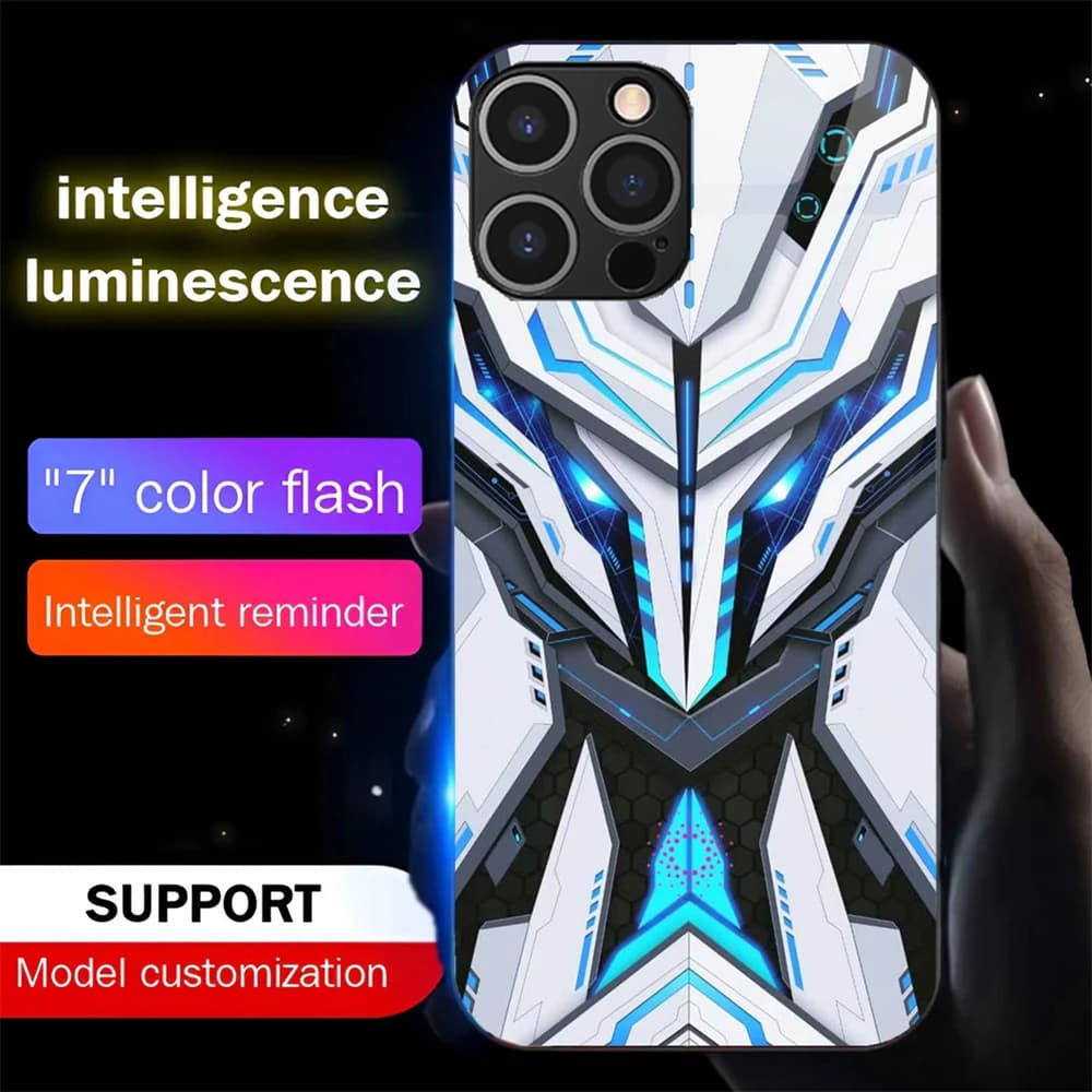 Battle Armor Mech Luminous Tempered Glass Phone Case LED Backlight Cover For Samsung S25 S24 S23 S22 S21 S20 FE Plus Ultra