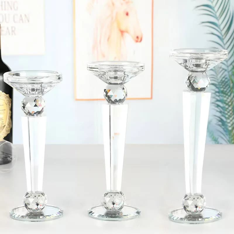 Crystal Glass Candle Holder Pillar Candle Stand Centerpieces Decorations For Wedding