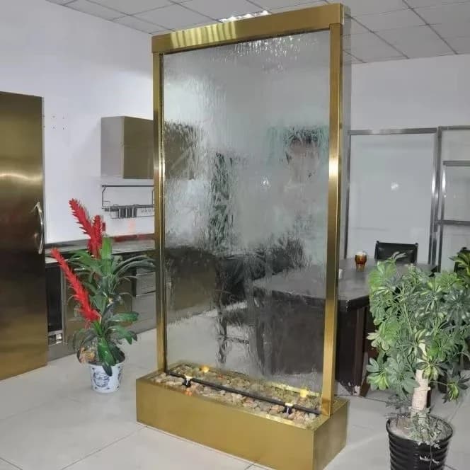 H72" Floor-standing Indoor Waterfall Fountain with Metallic Frames and Glass Panel for Home and Garden Indoor and Outdoor