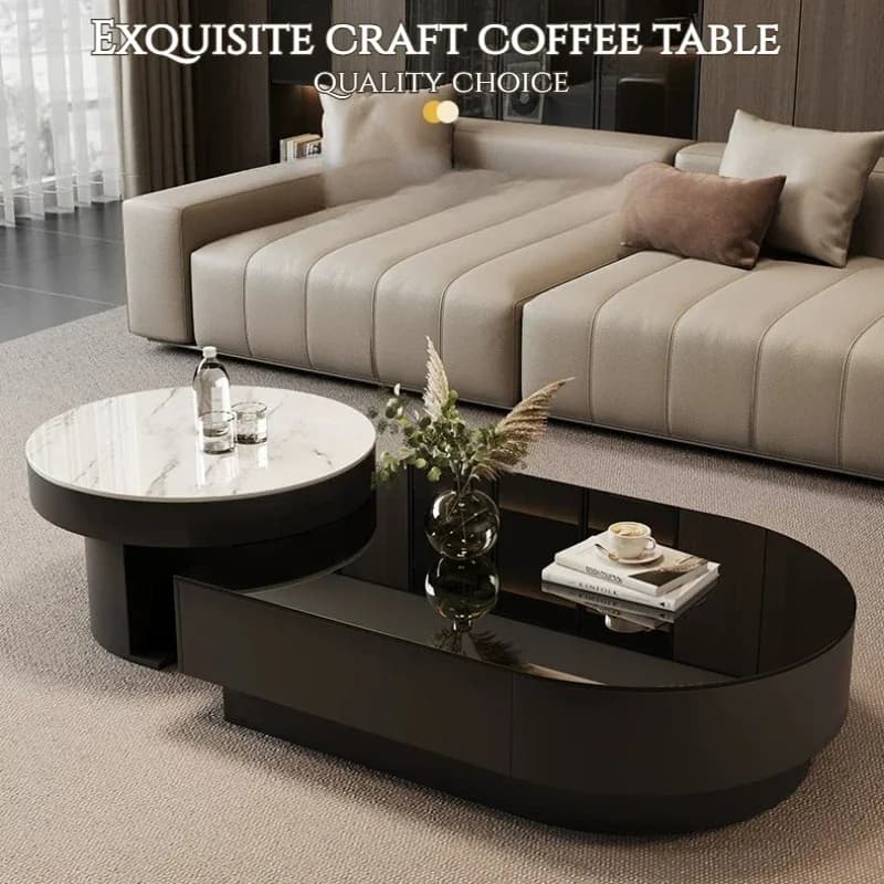 Luxury Floor Table Center Round Black Coffe Table Apartment Storage Mesas De Centro De Mesa Para Sala Hotel Furniture