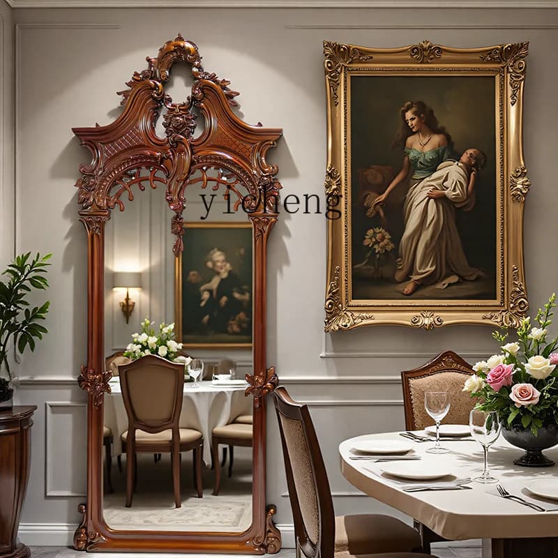 YY-  French carved full-length mirror villa retro wall floor-to-ceiling mirror American luxury fitting mirror