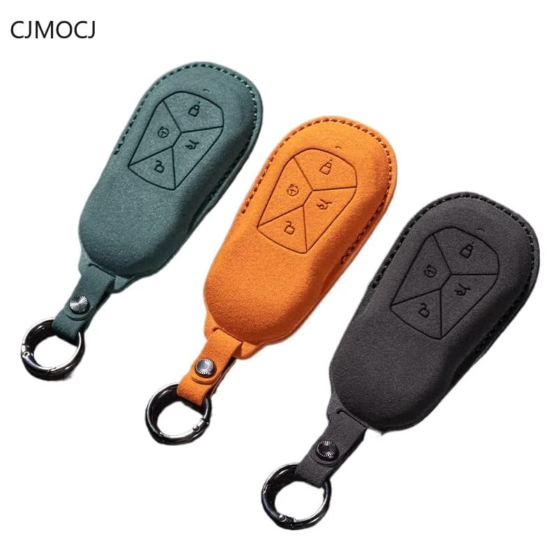 For XPeng G3i P5 P7 G9 Key Case Cover 2022, Hand-Stitched Suede Car Key Fob Shell, Shockproof Smart Keychain, XPeng Accessories