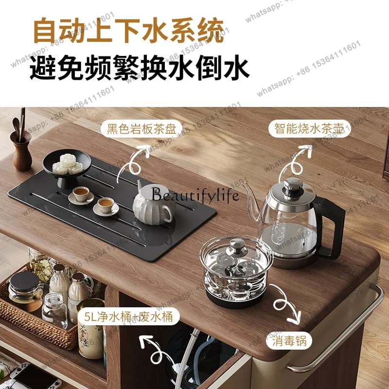 Factory DirectAutomatic Water Supply Movable Kung Fu Tea Brewing Tea Table Integrated Living Room Balcony Small Trolley
