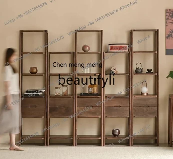 M178 Bogu shelf pure solid wood, new Chinese bookshelf North American black walnut tea, display cabinet shelf