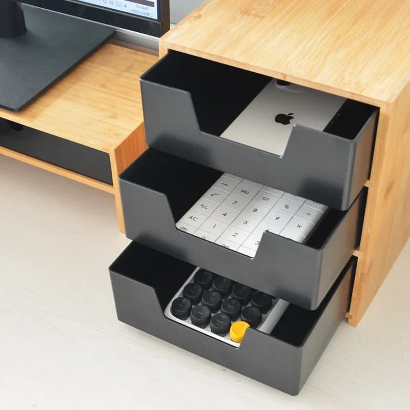 Bamboo cosmetics drawer storage box desktop can be stacked