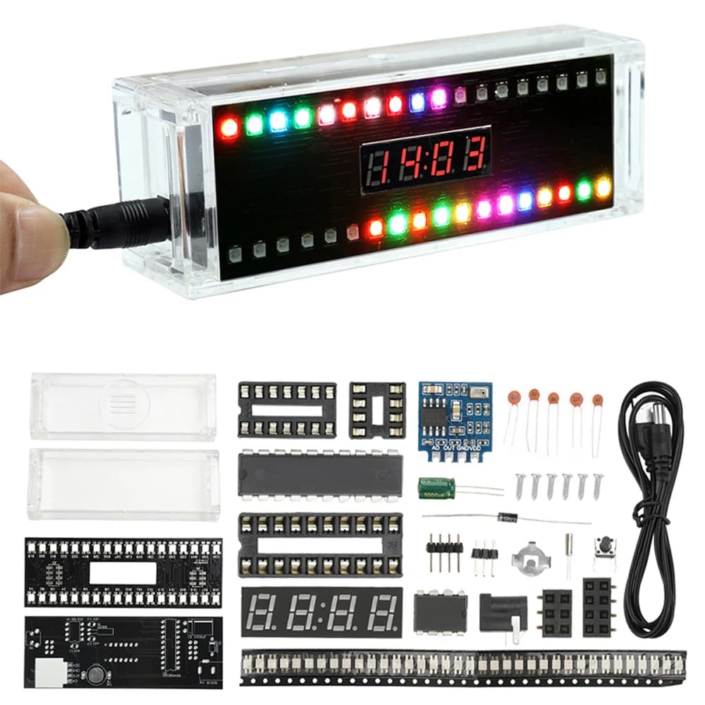 DC5V 0.28 Inch LED Rhythm Light Production Kit Voice-activated Digital Colorful Clock Electronic DIY Welding Practice Parts