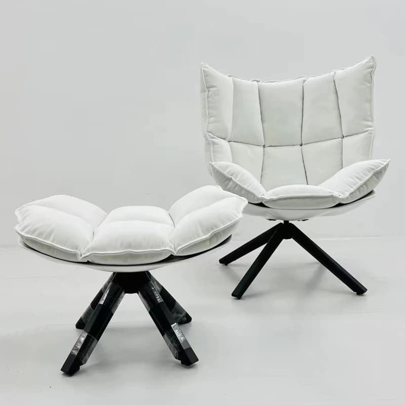 ZModern Fiberglass Frame Fabric Removable Cushion Ash Wood Legs Lounge Chair With OttomanZ