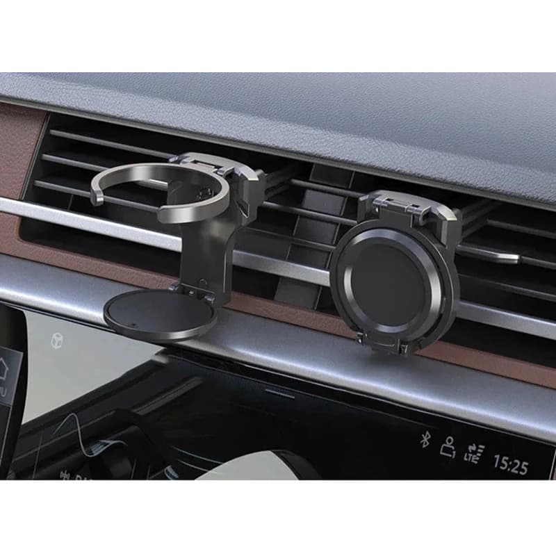 Universal Car Vent Cup Holder, Multifunctional Car Organizer with Cup & Phone Dual Storage, Foldable Auto Drink Holder for Water