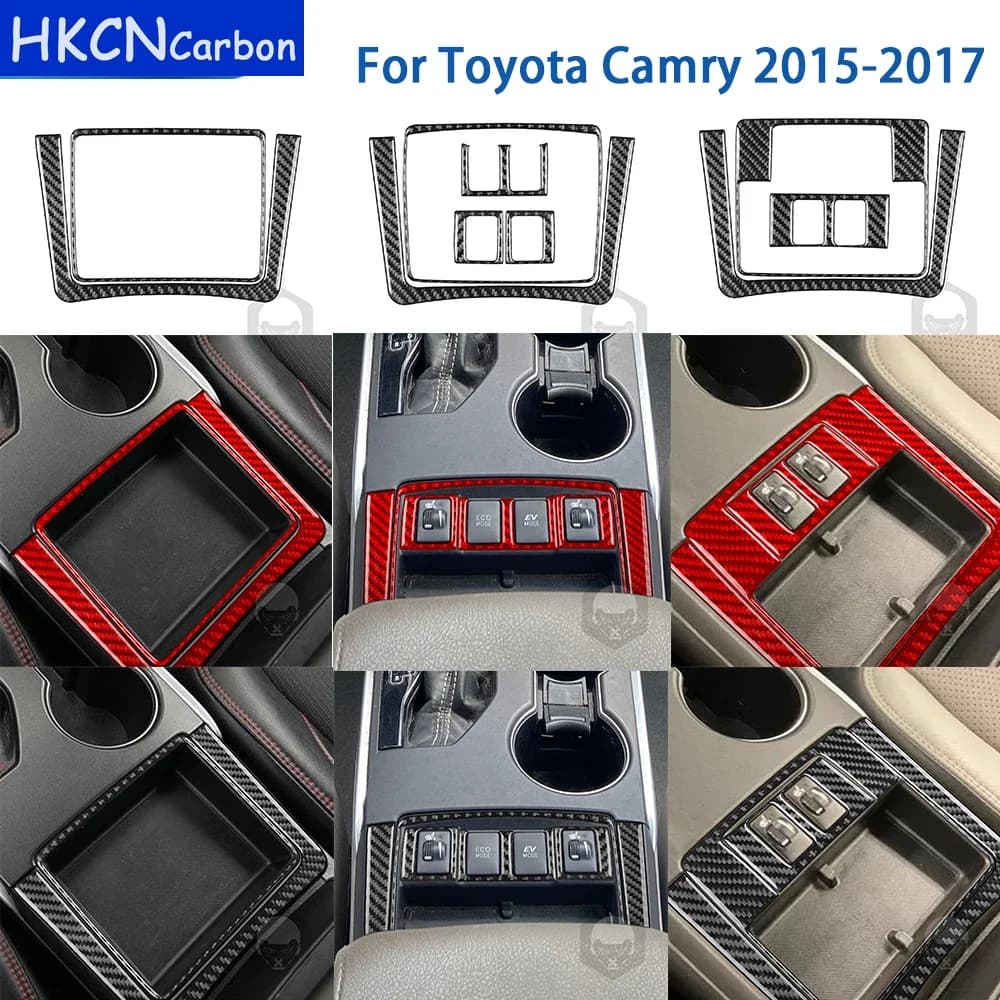 For Toyota Camry 2015 2016 2017 Accessories Carbon Fiber Car Interior Gear Storage Frame Trim Sticker