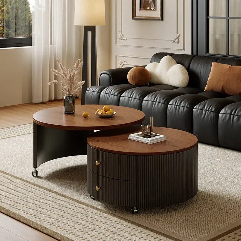 mobile retractable coffee tables round rotating multifunctional modern coffee table luxury mesa redonda living room furniture