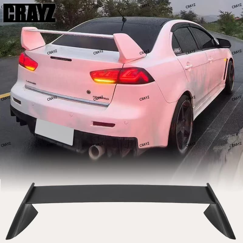 For Mitsubishi LANCER EVO Black Spoiler 2008 to 2015 ABS Material Primer Color Car Tail Wing Decoration Rear Trunk GT Spoilers