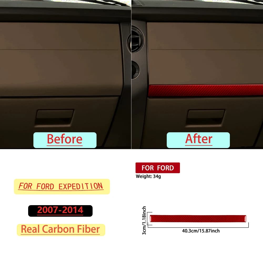 For Ford Expedition 2007–2014 Car Passenger-side storage Frame Trim Red Real Soft Carbon Fiber Interior Car Accessories Stickers
