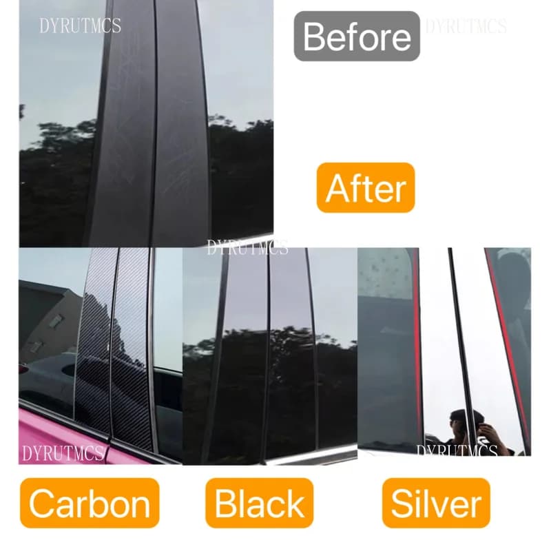 6pcs Glossy Black  Pillar Post For Toyota Corolla 2001-2006 2002 2003 2004 2005 Window Door Deal B CCover Sticker  Carbon Fiber