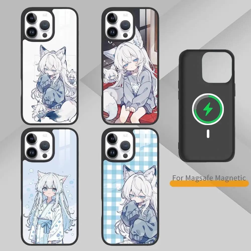 Kawaii Style Kitsune Phone Case For iPhone 14,16,15,13,17,12,Plus,Pro,Max Magnetic For Magsafe Frosted Cover