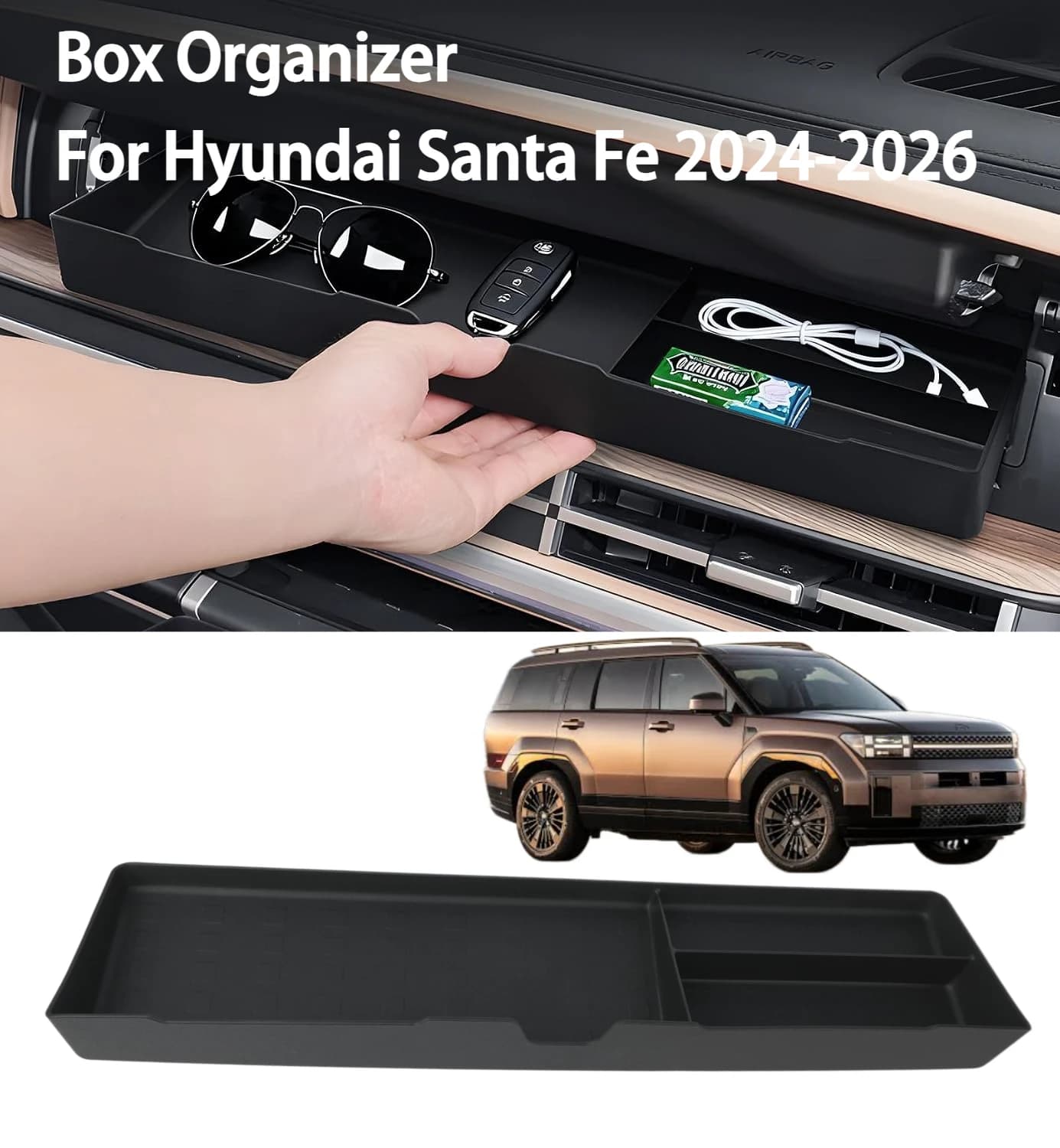 Upper Glove Box Organizer for Hyundai Santa Fe 2026 2025 2024, Interior Accessories Storage Drawer Box Organizer Insert Tray