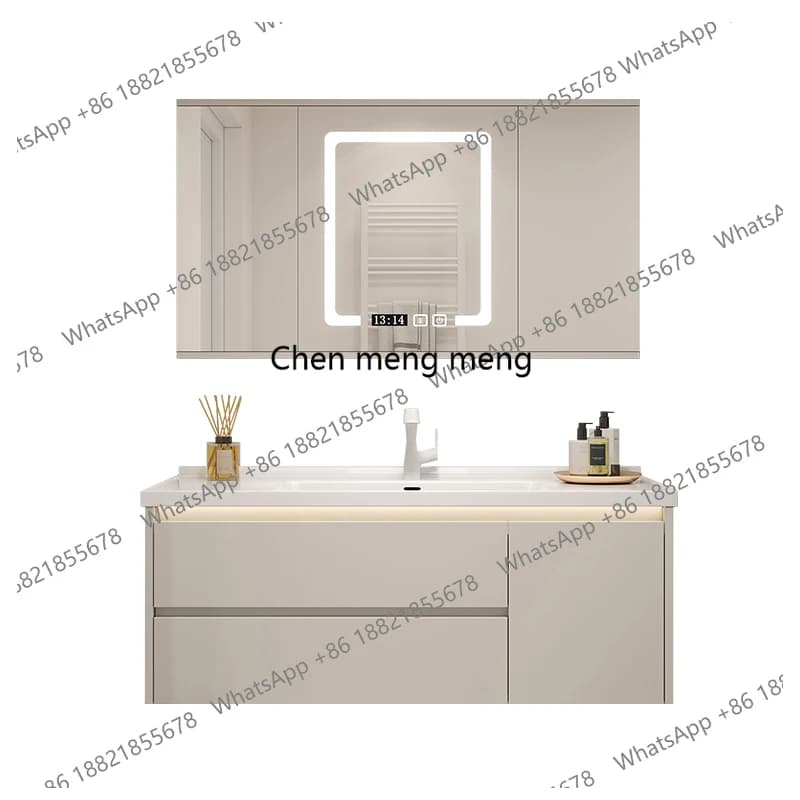 Nordic Cream Style Mirror Cabinet Sliding Ceramic Integrated Basin Cabinets Storage Bathroom Furniture Cassettiera Bagno