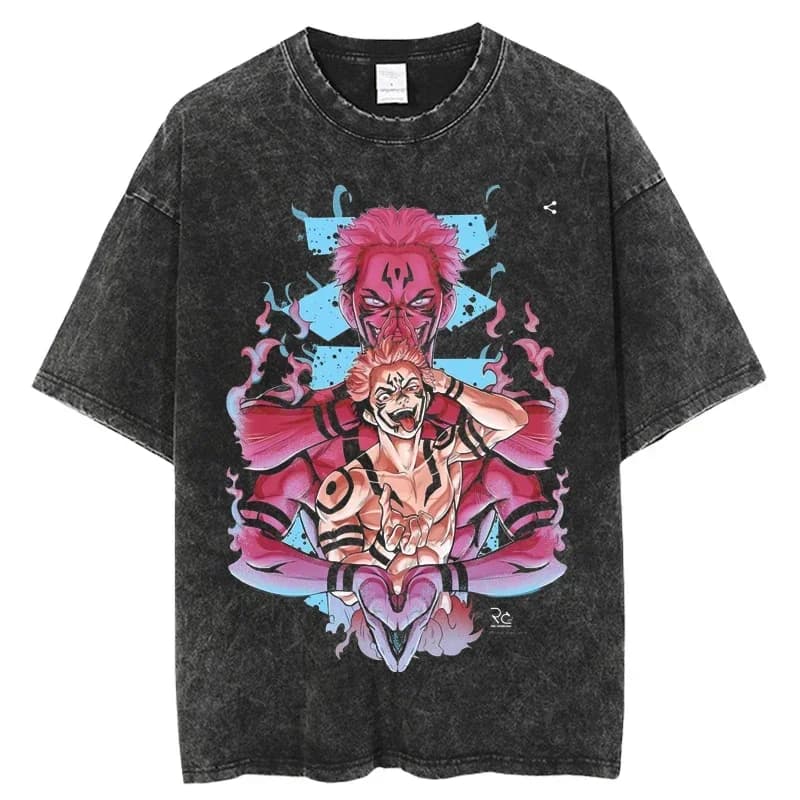 Punk Japanese Anime Kimetsu no Yaiba Washed T Shirt Cool Graphic Summer T-shirt Manga Streetwear Tshirt Hip Hop Vintage T shirts