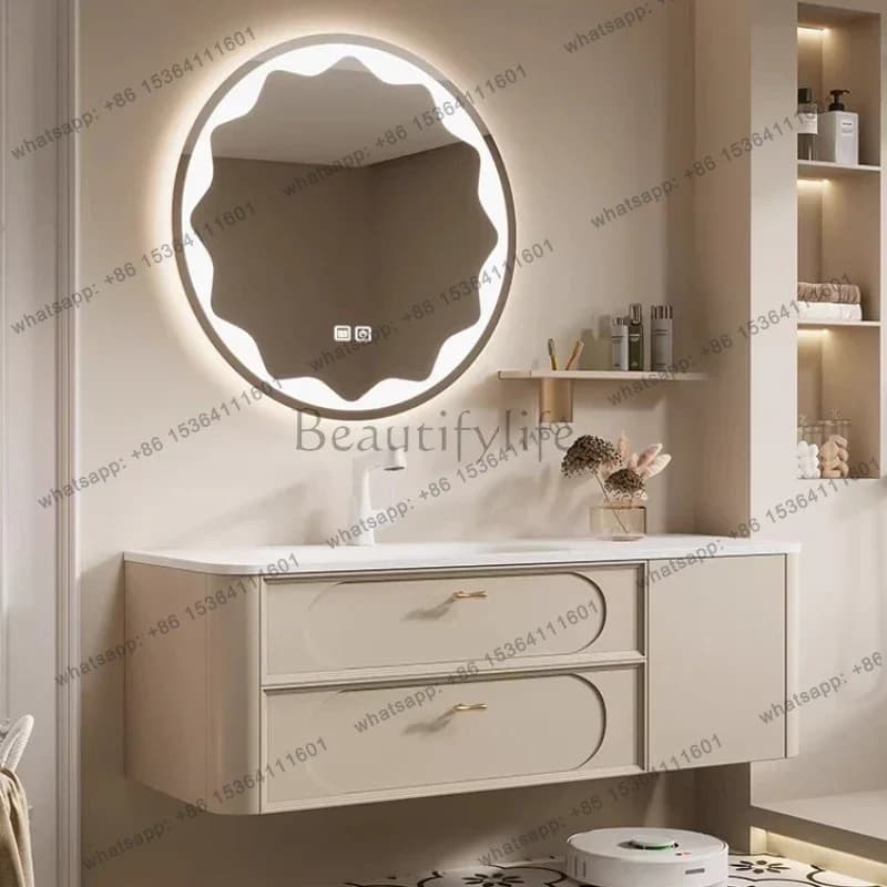 Arc ceramic integrated basin French bathroom cabinet combined toilet cream wind washing table