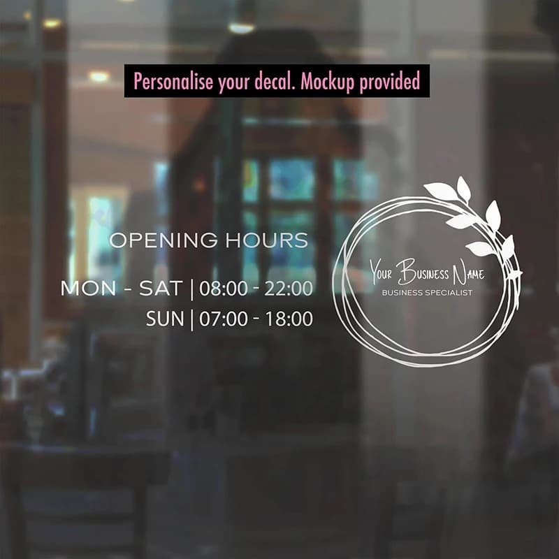 Custom business logo decal for shop window door, business opening hours sticker, personalised window decals E622
