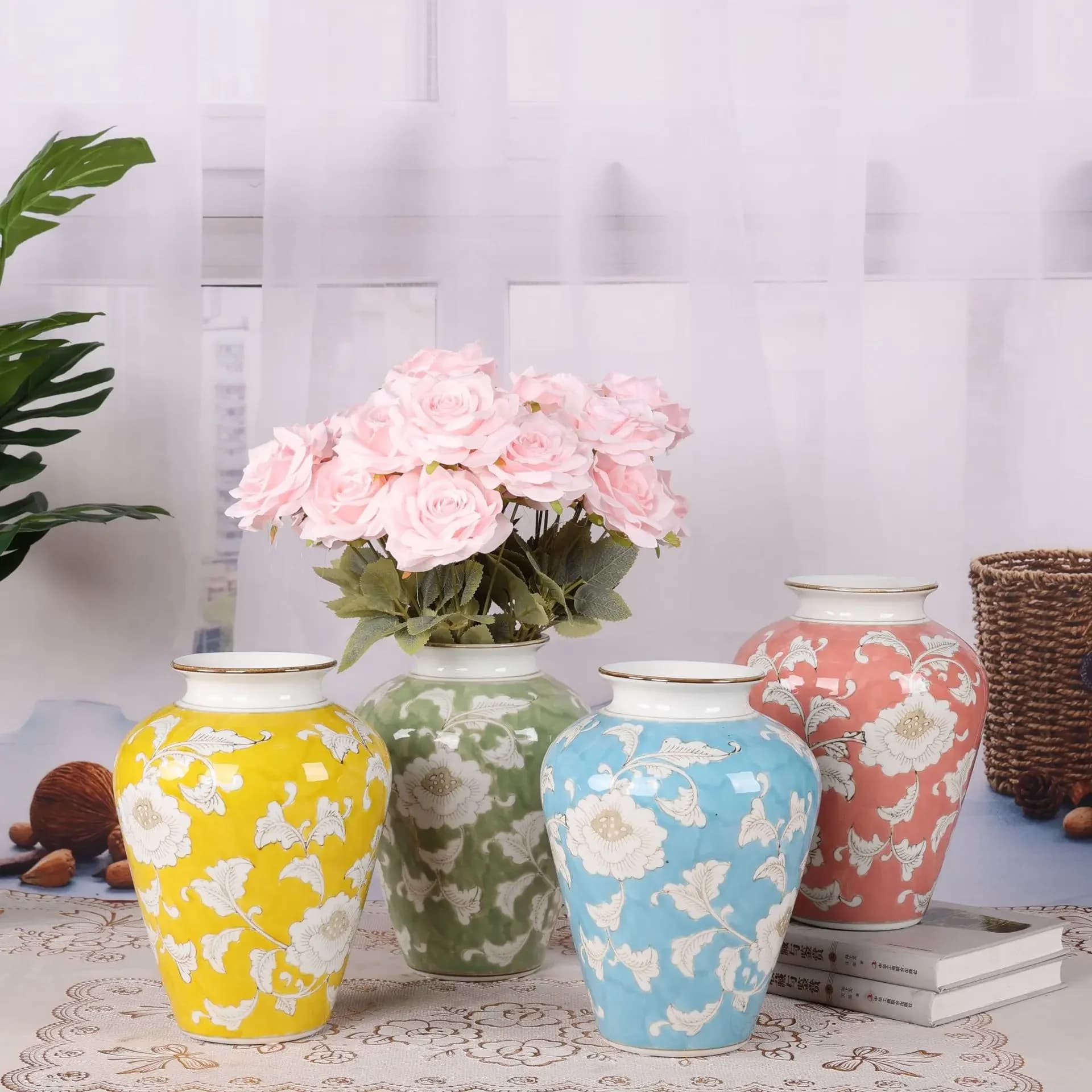 Chinese-style Retro Ceramic Vase Blue and White Porcelain Vase Flowerpot Flower Arrangement Accessories Home Decoration