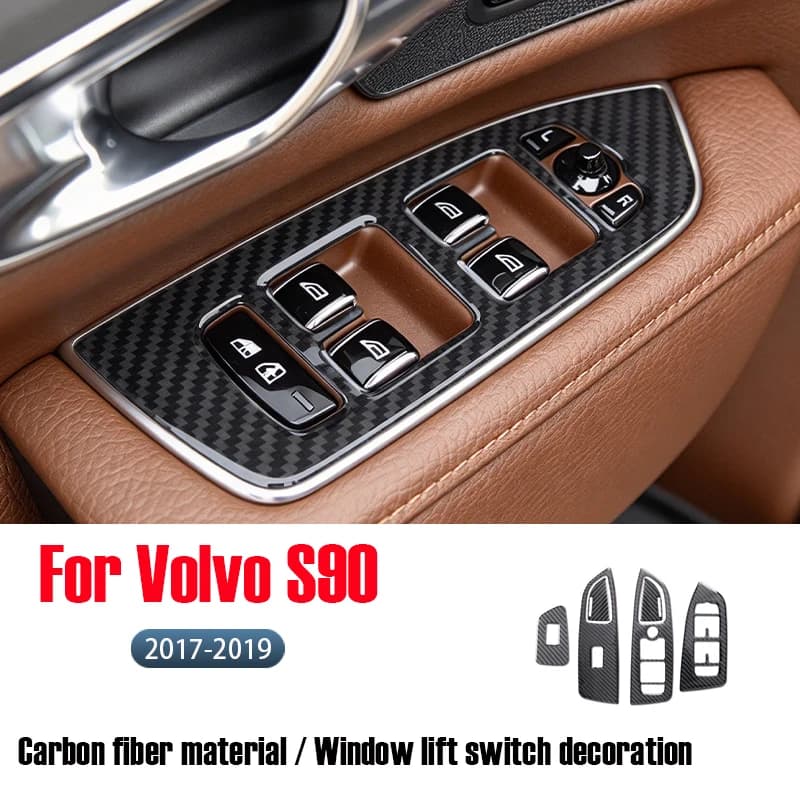 For Volvo S90 2017-2019 Soft Carbon Fiber Window Lift Switch Panel Decorative Stickers - Interior Protection Accessories