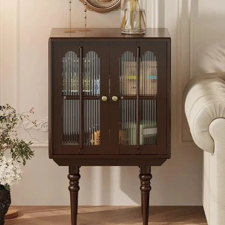 HYS French American double door solid wood side cabinet simple dining side retro living room storage high side wine cabinet