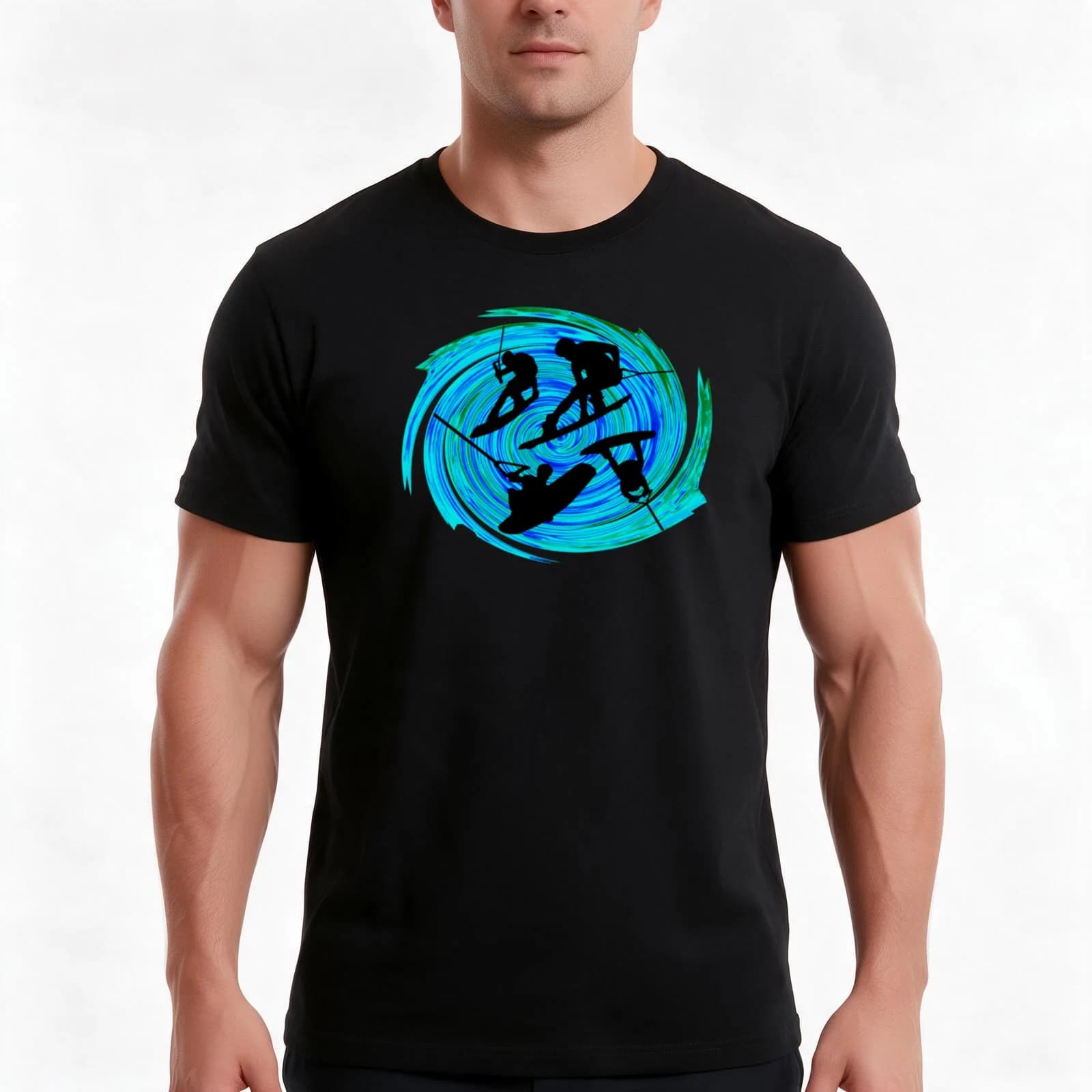 Wakeboarding T-Shirt, Summer Casual Cotton Tee, Oversized Streetwear Tops, Vintage Graphic Print, Loose Fit Short Sleeve