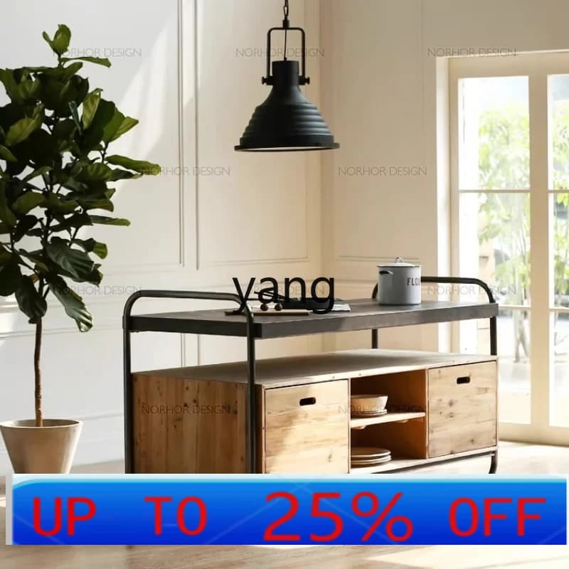 LMM American Country Furniture Farmhouse Cabinet Vintage Distressed Kitchen Island Sideboard