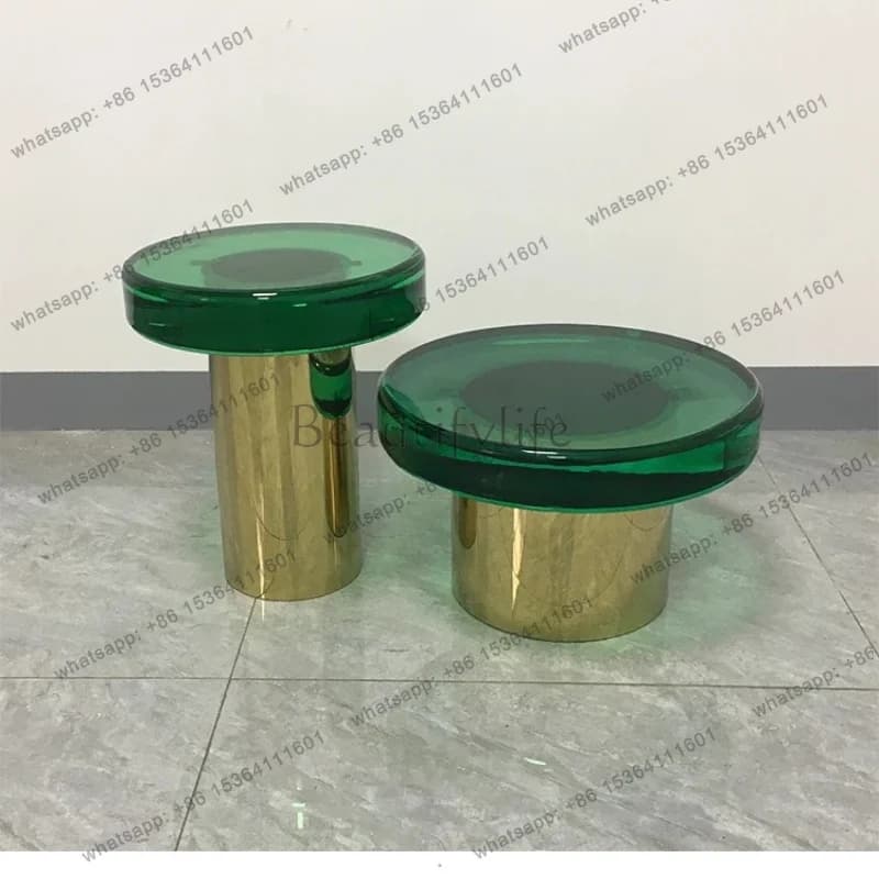 YJ Nordic modern creative designer coffee table living room bedroom hotel metal edge table high sense