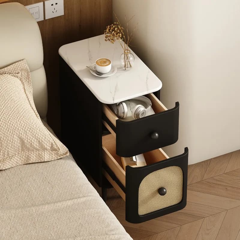30cm Ultra Narrow Nightstand Solid Wood 2-Tier Bedside Tables Space Saving Slim Cabinet for Bedroom Compact Modern Furniture