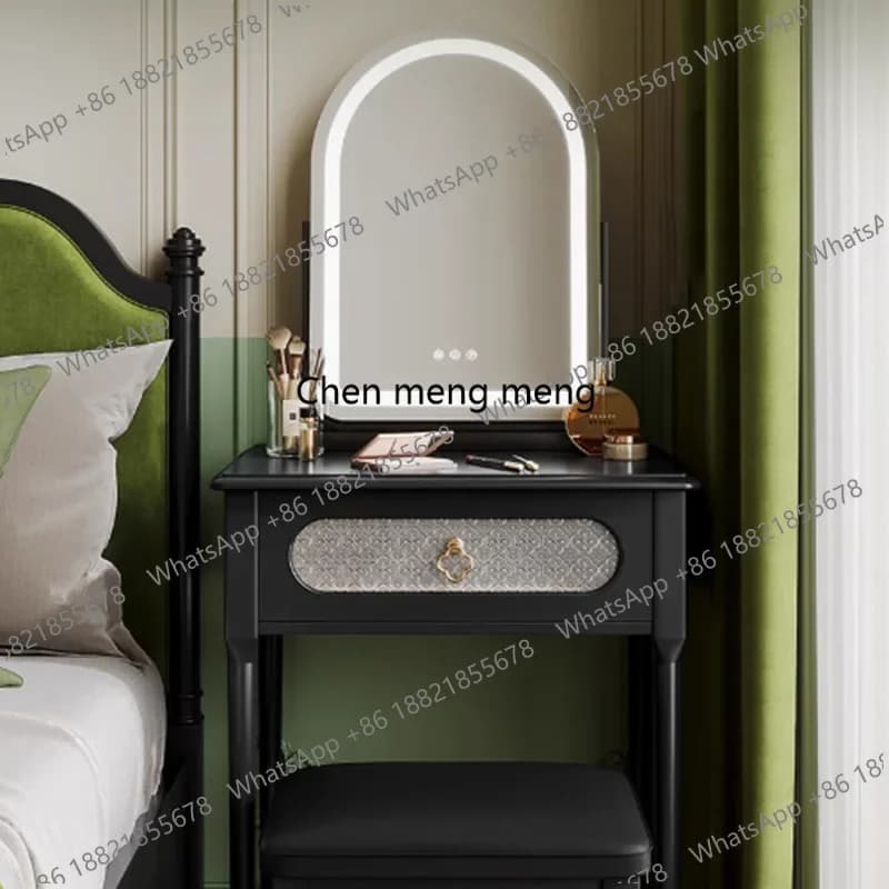 z0189Black Vintage Vanity Table Bedroom Small Drawers Makeup Dressing Table Wood Garden European Mesa De Maquillaje Trendy Furni