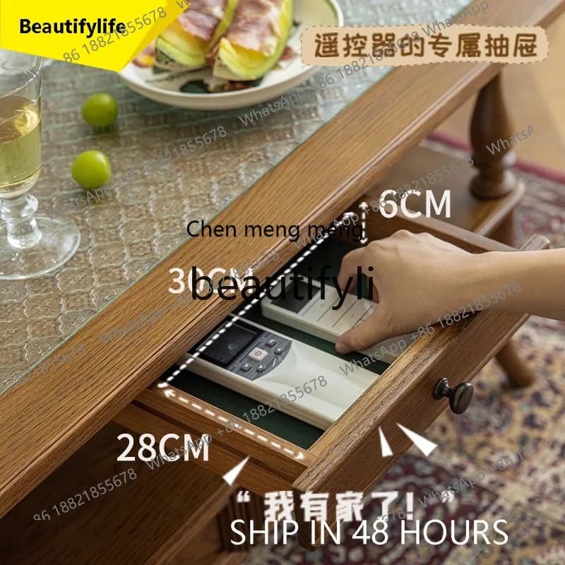 CC French solid wood coffee table living room simple light luxury retro double oval coffee table