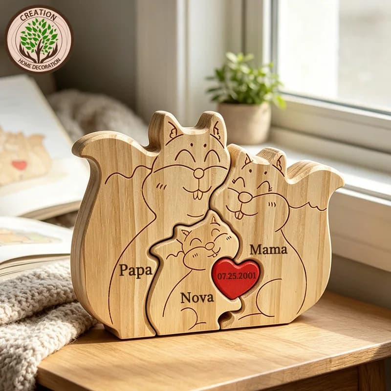 Custom Wooden Squirrel Family Puzzle Laser Engraved Name Personalized Family Keepsake Wood Animal Jigsaw Home Decor Gift