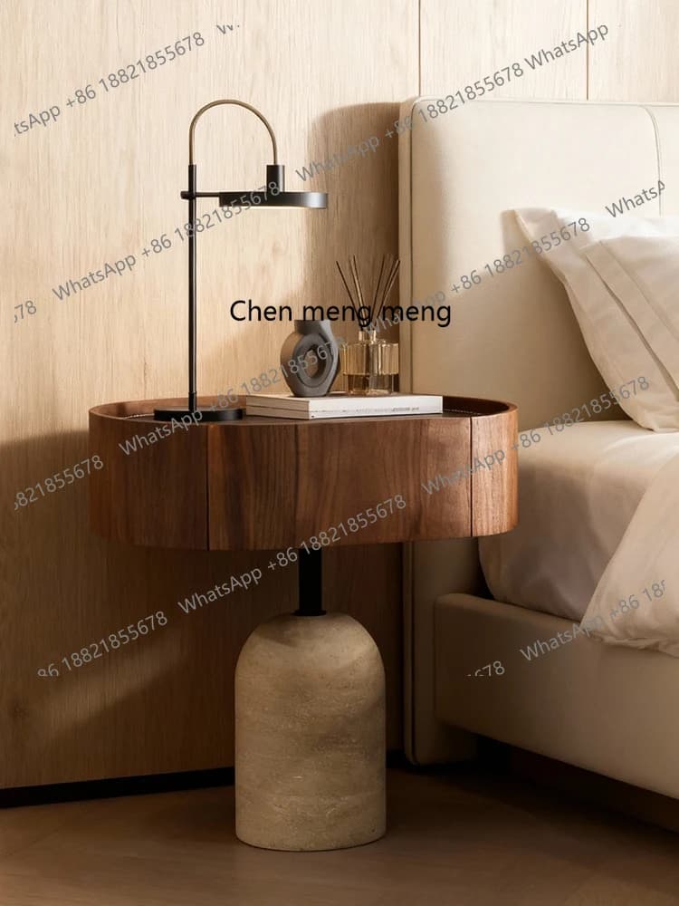 Wabi Sandy Wind Simple Solid Wood Bedside Table Storage Advanced Sense Wabi Sandy Wind Bedside Small Side Table