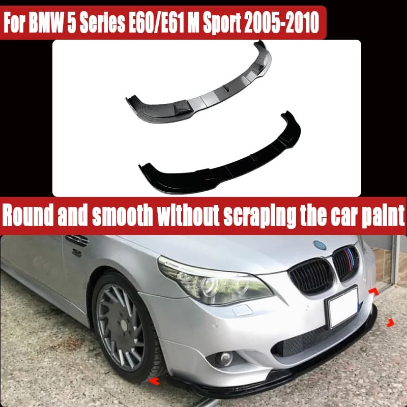 For BMW 5 Series E60/E61 M Sport 2005-2010, Front Lip & Corner Spoiler Front Bumper Splitter, Sporty Upgrade, Direct Fit.