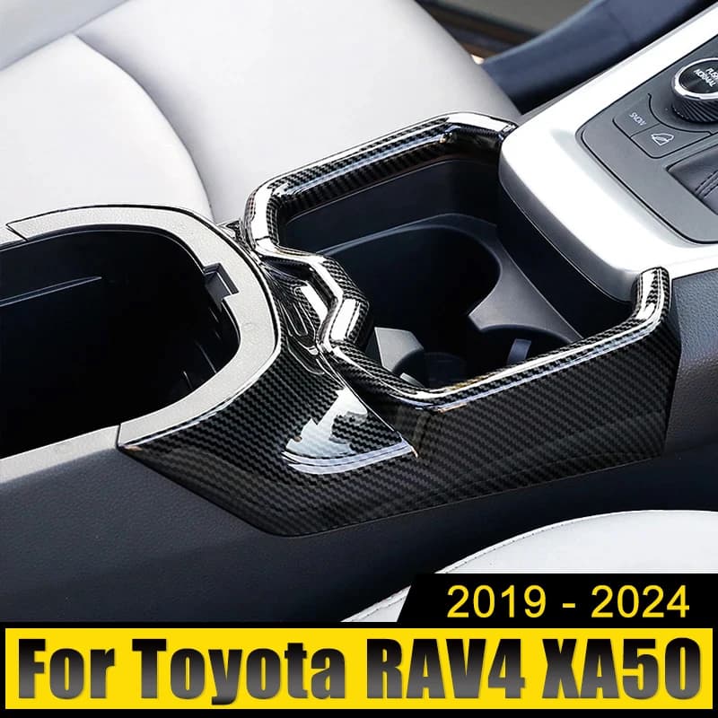 For Toyota RAV4 XA50 2019-2021 2022 2023 2024 ABS Carbon Car Front Row Water Cup Holder Frame Trim Central Control Cover Sticker