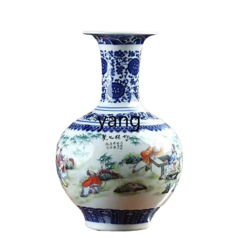 LTT ceramics bamboo forest seven sages blue and white porcelain bucket color vase ornament bogu frame decoration