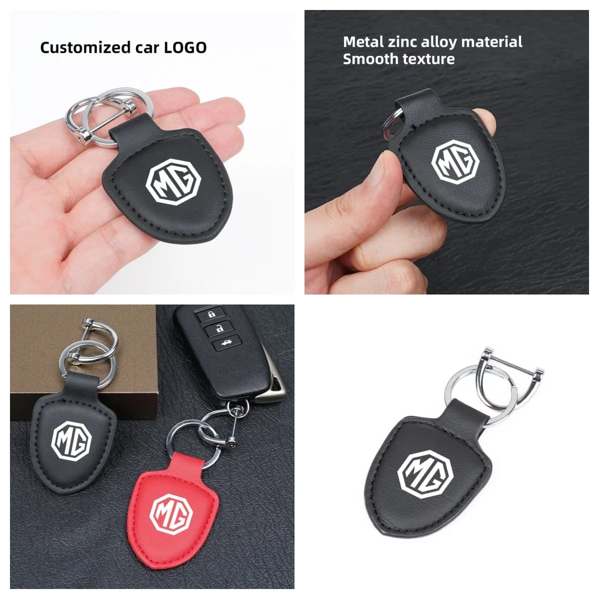 1Pcs PU Leather Car Key Chain Key Ring Holder With MG Logo For MG4 EV MG ZS MG5 MG7 MG HS Anti‑Lost Keychain Auto Interior Acces