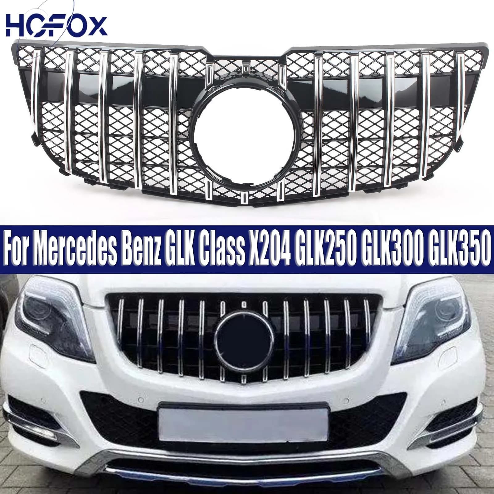 GT R Black Front Grille Grill Mesh For Mercedes Benz GLK Class X204 GLK250 GLK300 GLK350 2013-2015 Without Camera Hole
