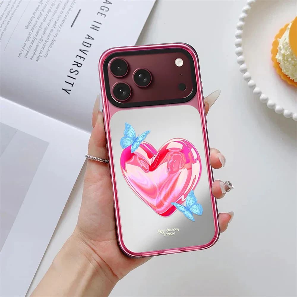 Creative Butterfly Heart Impact Case - Mirror / Glaze Magnetic Cover: Compatible with IPhone 18 17 Pro Max 18Pro